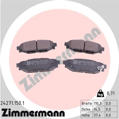 Комплект гальмівних накладок, дискове гальмо ZIMMERMANN 24271.150.1