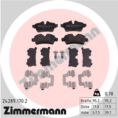 Комплект гальмівних накладок, дискове гальмо ZIMMERMANN 24289.170.2