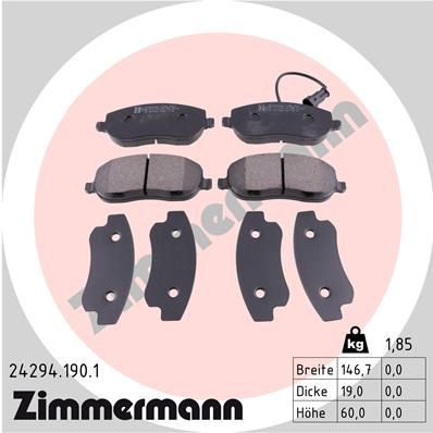 Комплект гальмівних накладок, дискове гальмо ZIMMERMANN 24294.190.1