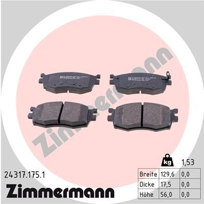 Комплект гальмівних накладок, дискове гальмо ZIMMERMANN 24317.175.1