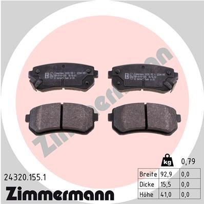Комплект гальмівних накладок, дискове гальмо ZIMMERMANN 24320.155.1