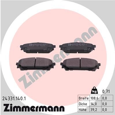 Комплект гальмівних накладок, дискове гальмо ZIMMERMANN 24331.140.1