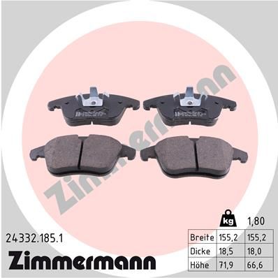 Комплект гальмівних накладок, дискове гальмо ZIMMERMANN 24332.185.1