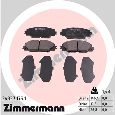 Комплект гальмівних накладок, дискове гальмо ZIMMERMANN 24337.175.1