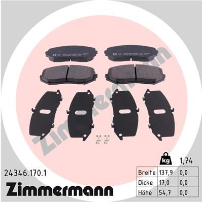 Комплект гальмівних накладок, дискове гальмо ZIMMERMANN 24346.170.1