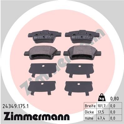 Комплект гальмівних накладок, дискове гальмо ZIMMERMANN 24349.175.1