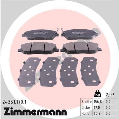 Комплект гальмівних накладок, дискове гальмо ZIMMERMANN 24351.170.1
