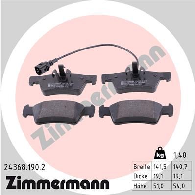 Комплект гальмівних накладок, дискове гальмо ZIMMERMANN 24368.190.2