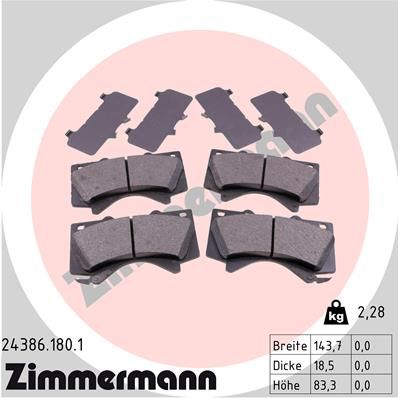 Комплект гальмівних накладок, дискове гальмо ZIMMERMANN 24386.180.1