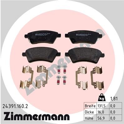 Комплект гальмівних накладок, дискове гальмо ZIMMERMANN 24391.160.2