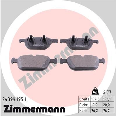 Комплект гальмівних накладок, дискове гальмо ZIMMERMANN 24399.195.1