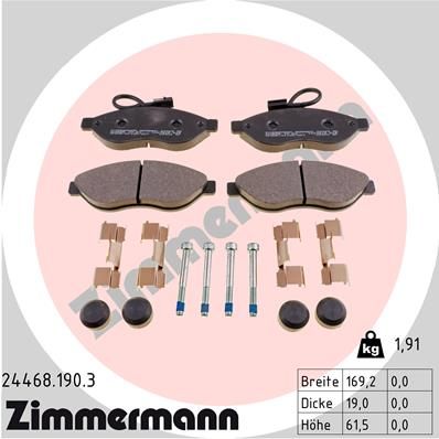 Комплект гальмівних накладок, дискове гальмо ZIMMERMANN 24468.190.3