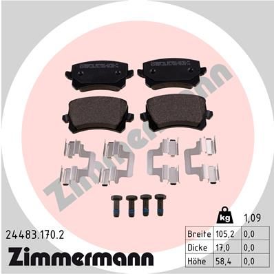 Комплект гальмівних накладок, дискове гальмо ZIMMERMANN 24483.170.2