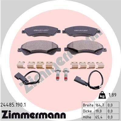 Комплект гальмівних накладок, дискове гальмо ZIMMERMANN 24485.190.1