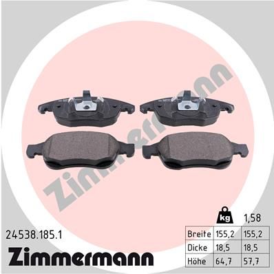 Stabdžių trinkelių rinkinys, diskinis stabdys ZIMMERMANN 24538.185.1