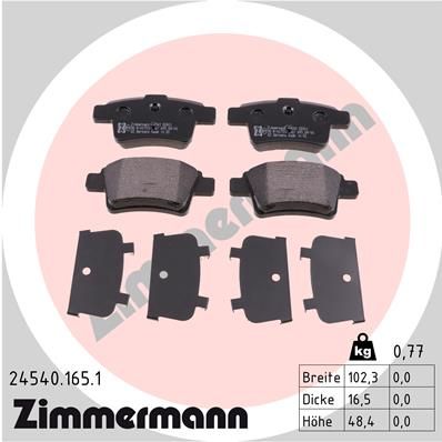 Stabdžių trinkelių rinkinys, diskinis stabdys ZIMMERMANN 24540.165.1