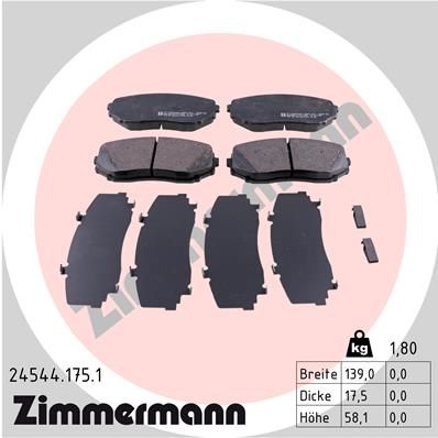 Комплект гальмівних накладок, дискове гальмо ZIMMERMANN 24544.175.1