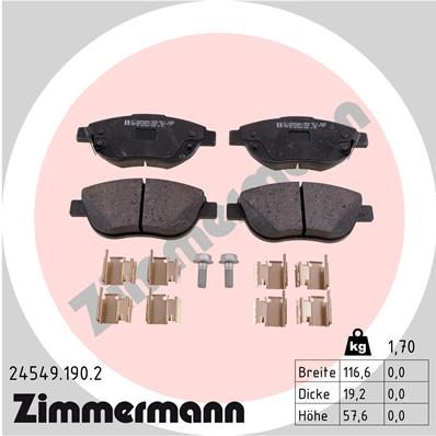 Комплект гальмівних накладок, дискове гальмо ZIMMERMANN 24549.190.2