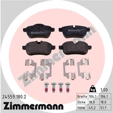 Комплект гальмівних накладок, дискове гальмо ZIMMERMANN 24559.180.2