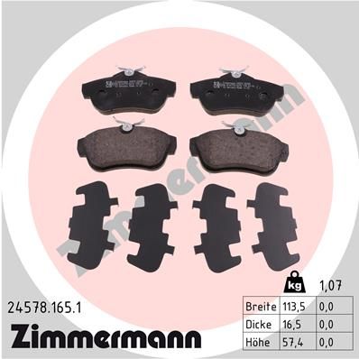 Комплект гальмівних накладок, дискове гальмо ZIMMERMANN 24578.165.1