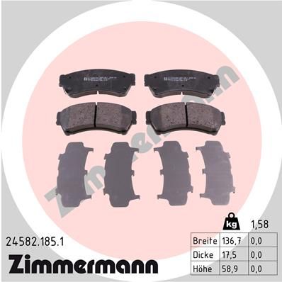 Комплект гальмівних накладок, дискове гальмо ZIMMERMANN 24582.185.1