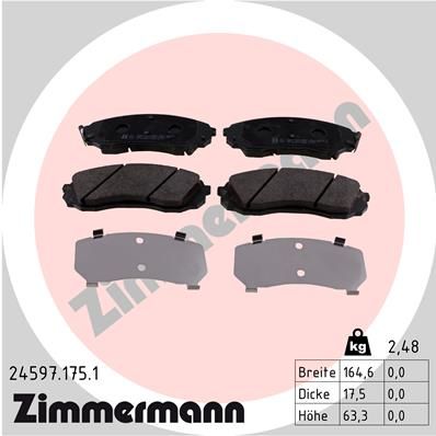Комплект гальмівних накладок, дискове гальмо ZIMMERMANN 24597.175.1