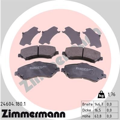 Комплект гальмівних накладок, дискове гальмо ZIMMERMANN 24604.180.1