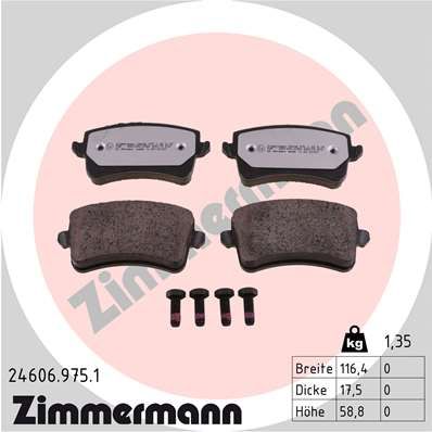 Комплект гальмівних накладок, дискове гальмо ZIMMERMANN 24606.975.1