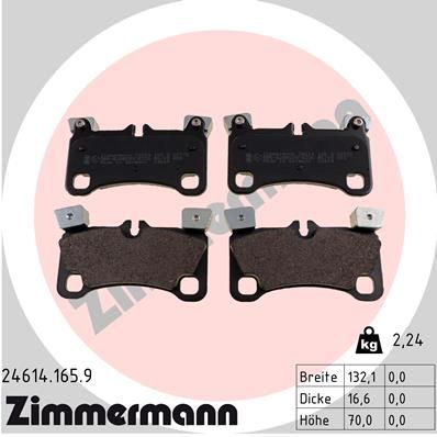 Комплект гальмівних накладок, дискове гальмо ZIMMERMANN 24614.165.9