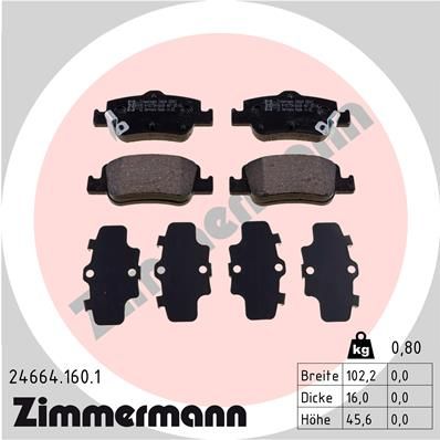 Комплект гальмівних накладок, дискове гальмо ZIMMERMANN 24664.160.1