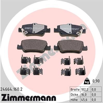 Комплект гальмівних накладок, дискове гальмо ZIMMERMANN 24664.160.2