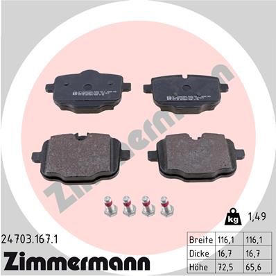 Комплект гальмівних накладок, дискове гальмо ZIMMERMANN 24703.167.1