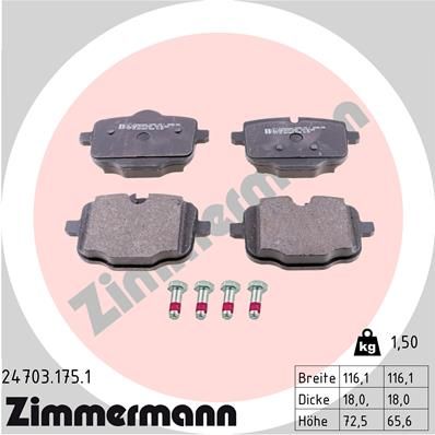 Комплект гальмівних накладок, дискове гальмо ZIMMERMANN 24703.175.1