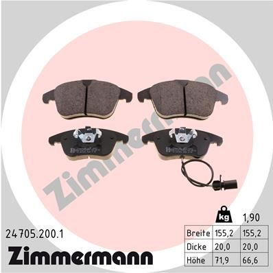 Комплект гальмівних накладок, дискове гальмо ZIMMERMANN 24705.200.1