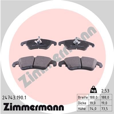 Комплект гальмівних накладок, дискове гальмо ZIMMERMANN 24743.190.1