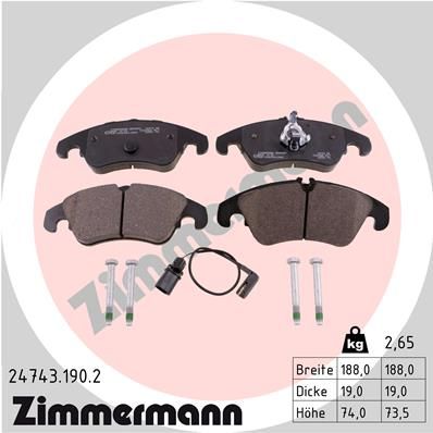 Комплект гальмівних накладок, дискове гальмо ZIMMERMANN 24743.190.2