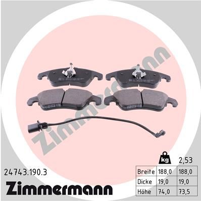 Stabdžių trinkelių rinkinys, diskinis stabdys ZIMMERMANN 24743.190.3