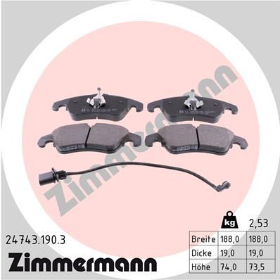Комплект гальмівних накладок, дискове гальмо ZIMMERMANN 24743.190.3