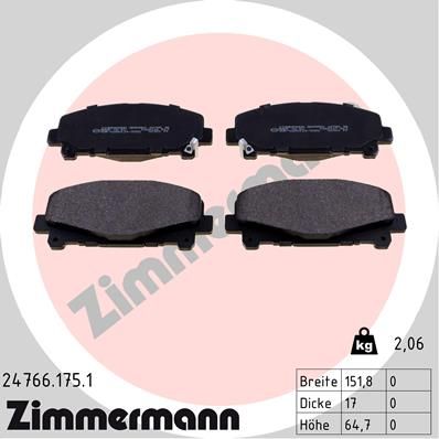 Комплект гальмівних накладок, дискове гальмо ZIMMERMANN 24766.175.1