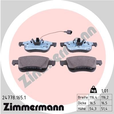 Комплект гальмівних накладок, дискове гальмо ZIMMERMANN 24778.165.1