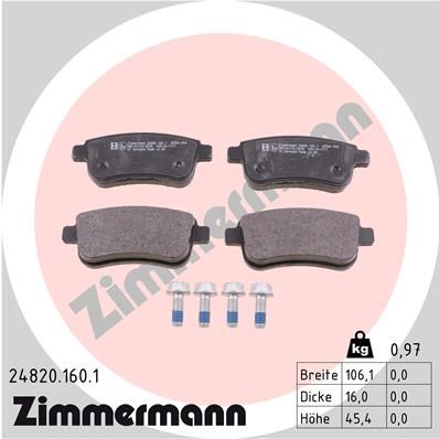 Комплект гальмівних накладок, дискове гальмо ZIMMERMANN 24820.160.1