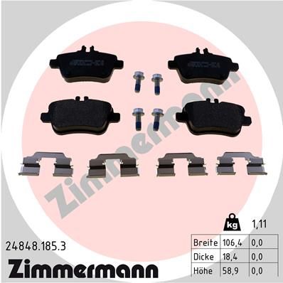 Комплект гальмівних накладок, дискове гальмо ZIMMERMANN 24848.185.3