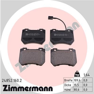 Комплект гальмівних накладок, дискове гальмо ZIMMERMANN 24852.160.2
