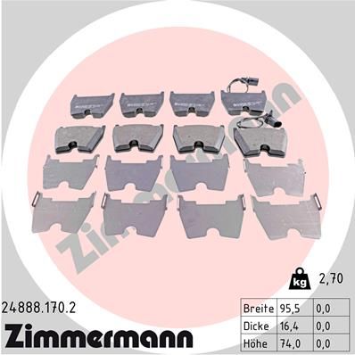 Комплект гальмівних накладок, дискове гальмо ZIMMERMANN 24888.170.2