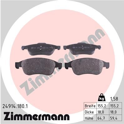 Комплект гальмівних накладок, дискове гальмо ZIMMERMANN 24914.180.1