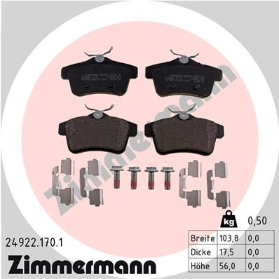 Stabdžių trinkelių rinkinys, diskinis stabdys ZIMMERMANN 24922.170.1