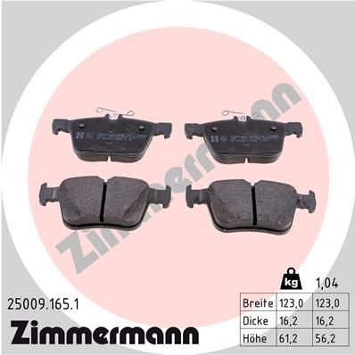 Комплект гальмівних накладок, дискове гальмо ZIMMERMANN 25009.165.1