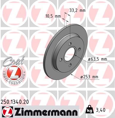 Stabdžių diskas ZIMMERMANN 250.1340.20