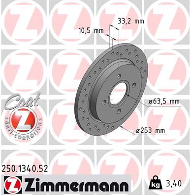 Stabdžių diskas ZIMMERMANN 250.1340.52