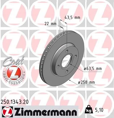 Stabdžių diskas ZIMMERMANN 250.1343.20